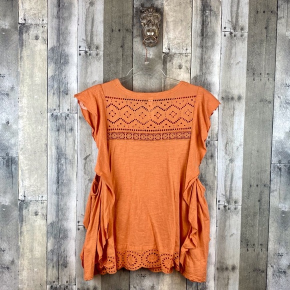 By Anthropologie Eyelet Embroidered Lace Top in Terracotta Size Extra Large. - Picture 3 of 14